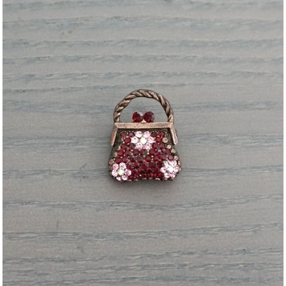 Red Pink Jewel Shopping Bag Purse Small Brooch Pin